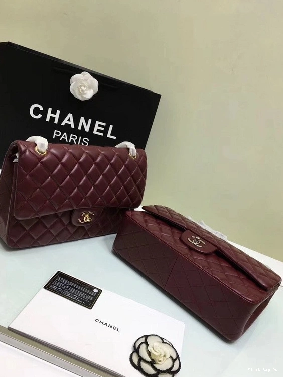 Firstbag Ru 1112 With Silver Red Bag Leather CHANEL Lambskin Flap Size Wine Hardware Gold Large 30cm 0716